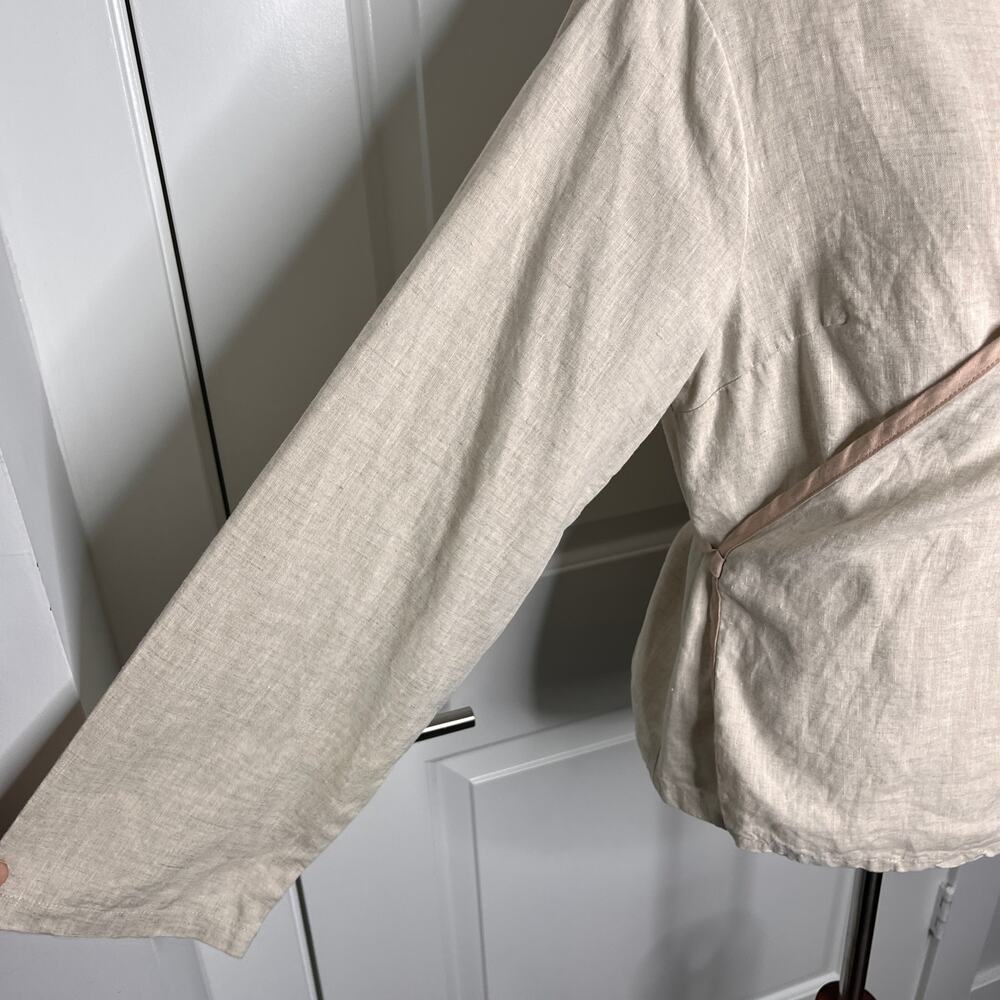 Buykud Women's True Wrap Top L Linen-Like Cotton Oatmeal Lightweight Long Sleeve - Picture 4 of 7